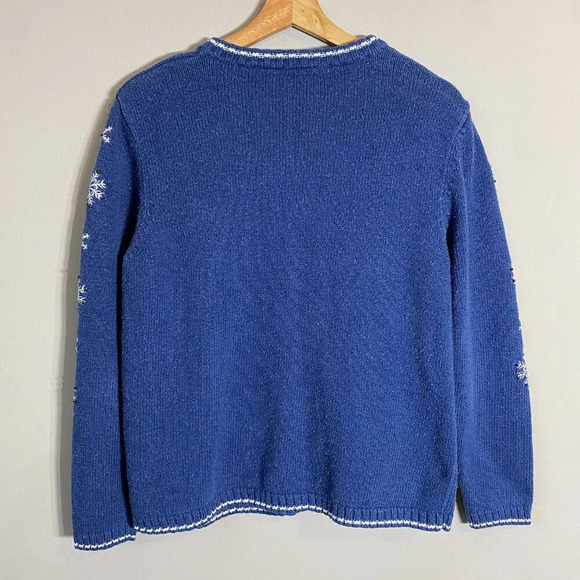 Vtg Croft & Barrow Snowflake Christmas Silk Full Zip Sweater Women's Small Blue - Picture 9 of 12